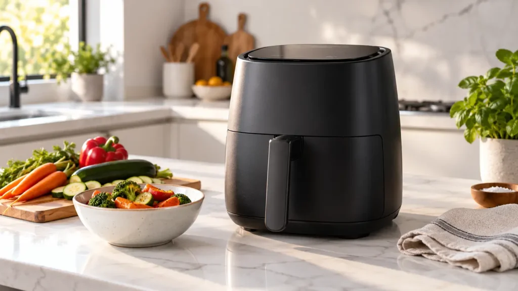 Freidora de aire en una cocina luminosa